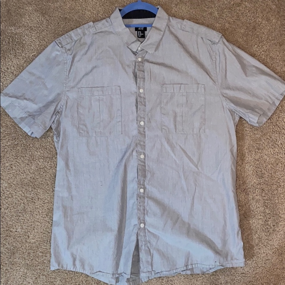 Grey short sleeve button down shirt